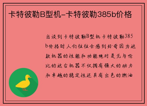 卡特彼勒B型机-卡特彼勒385b价格