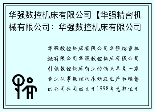 华强数控机床有限公司【华强精密机械有限公司：华强数控机床有限公司：引领数控机床行业的领头羊】